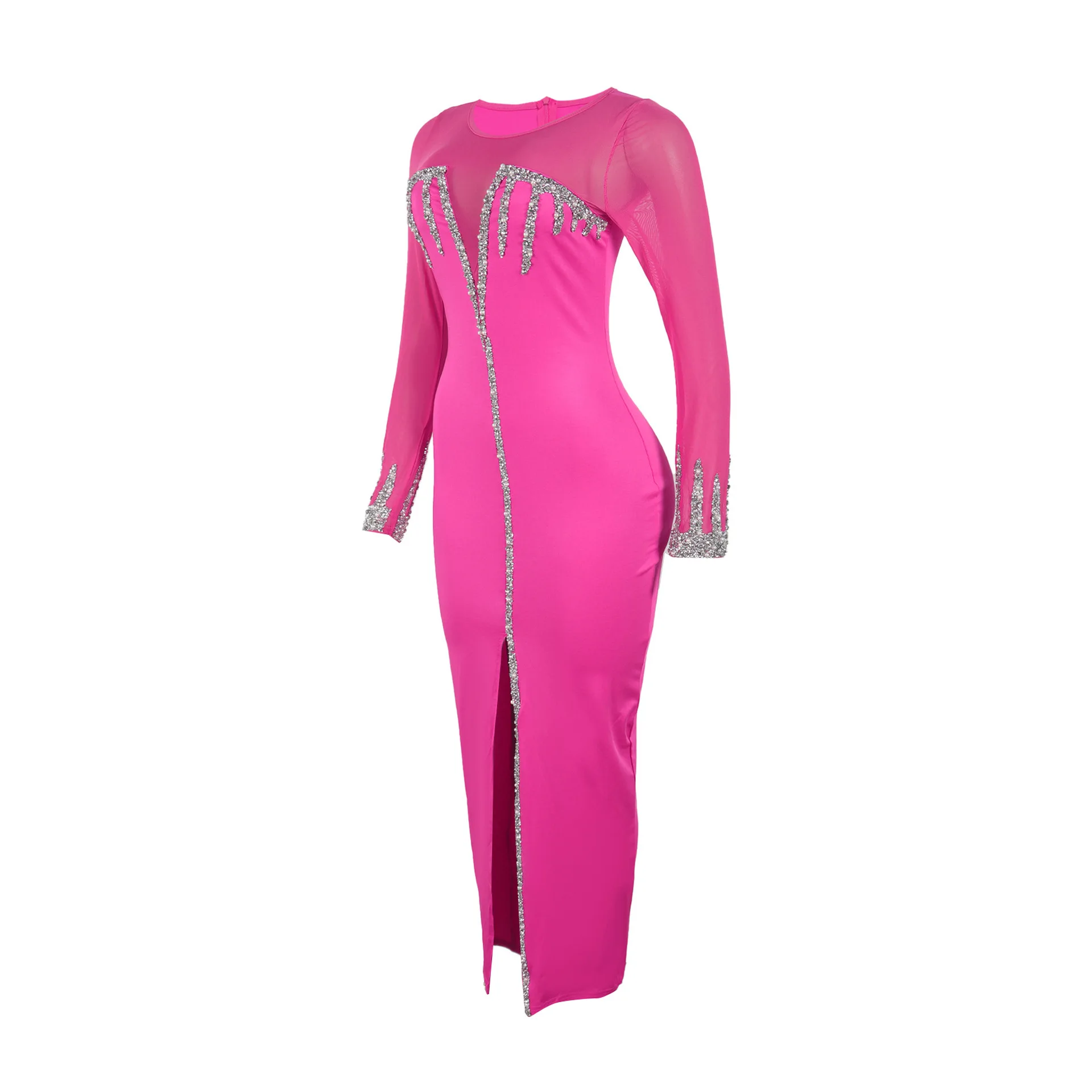 Party Dress Women Splice Dresses Elegant Slim Night Club Rhinestone Long Sleeve High Waist Cinch Ankle Lenth 2025 Vestidos