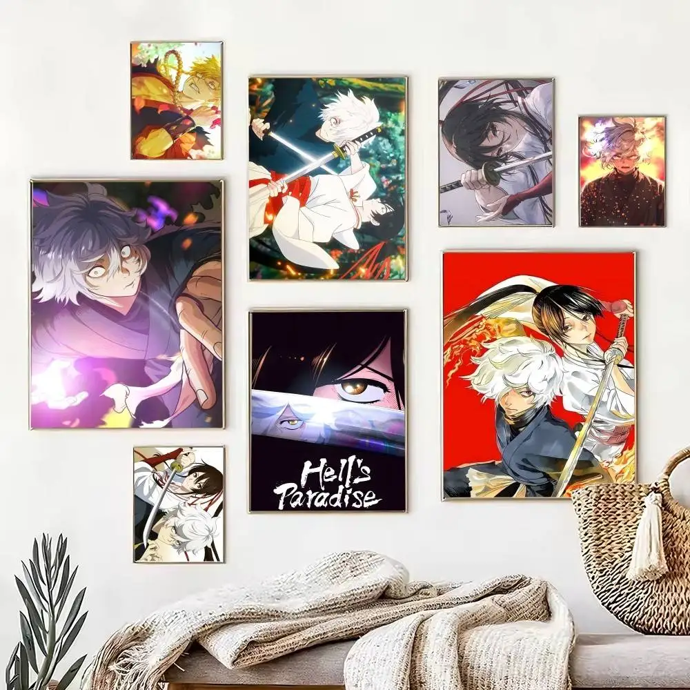 hell paradise Anime  Poster Waterproof Wall Art Sticker For Bar Living Room Vintage Decor High Quality Print Gift