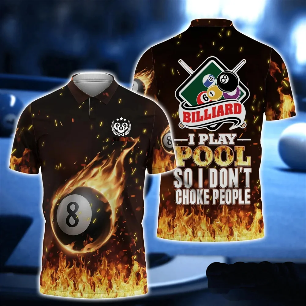 Summer Street Casual POLO Shirt Gift For Billiard Players 9 Ball Billiard And Skull Personalized 3D Printed Mens Polo Shirt