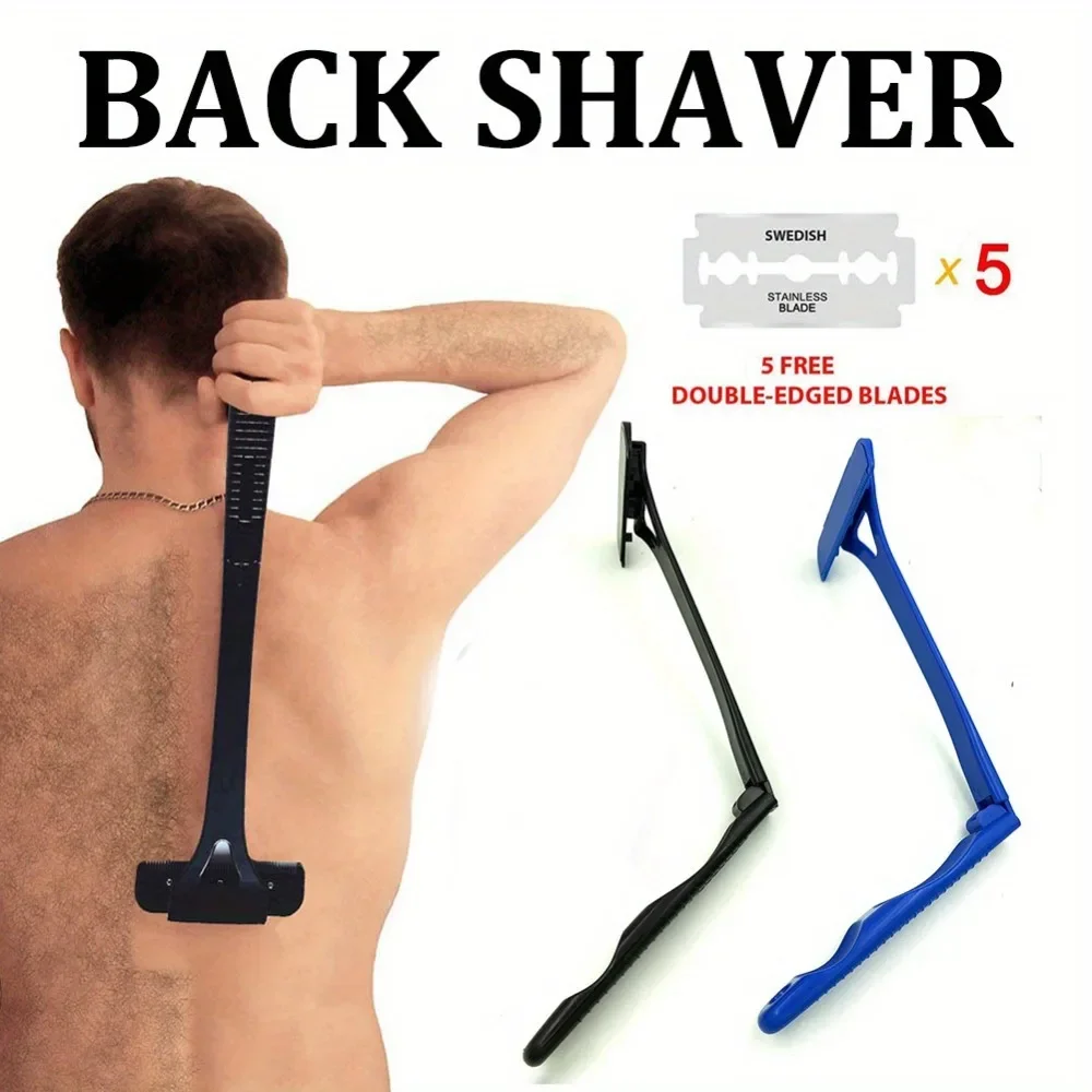 Long Handle Folding Body Shaver para homens, aparador de pêlos traseiro, lâmina de perna, ferramenta de depilação, lâminas substituíveis, 5pcs