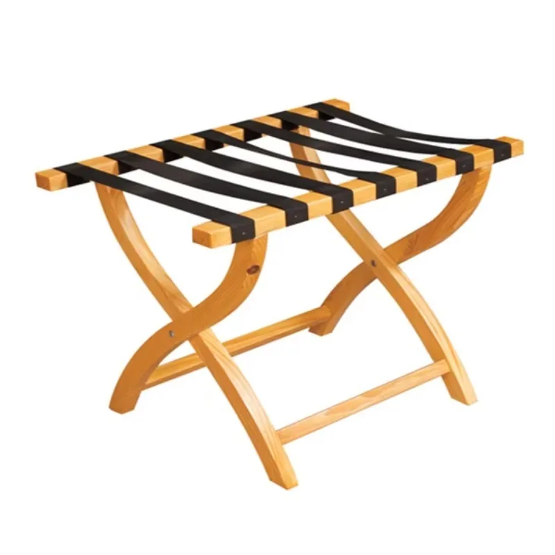 Hotel Bedroom Furniture Leather Top Solid Wood Frame Luggage Stool Stand LG-039