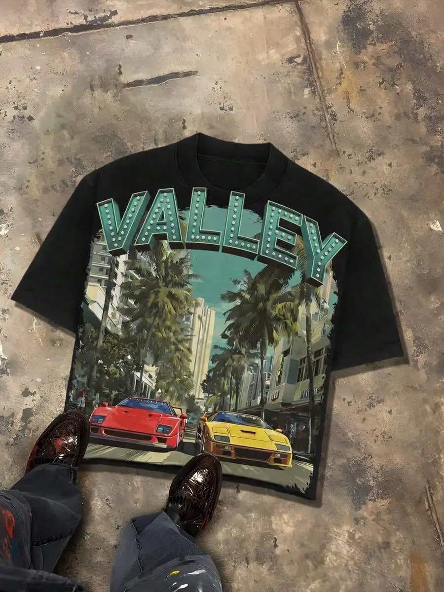 

Oversized Graphic Tee Mens Short Sleeve 100% Cotton Loose Fit Retro Streetwear Baggy T-Shirt