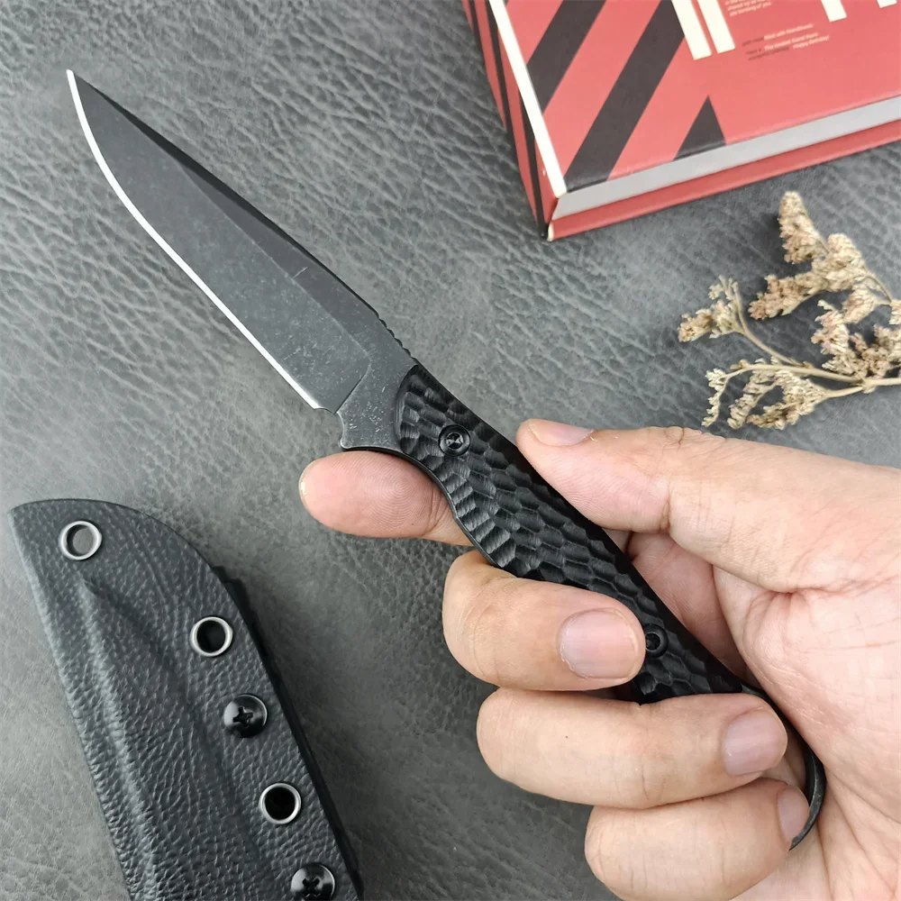 Toor faca tática de lâmina fixa d2, lâmina reta de pedra preta, cabo g10 com bainha kydex, ferramenta de campo ao ar livre