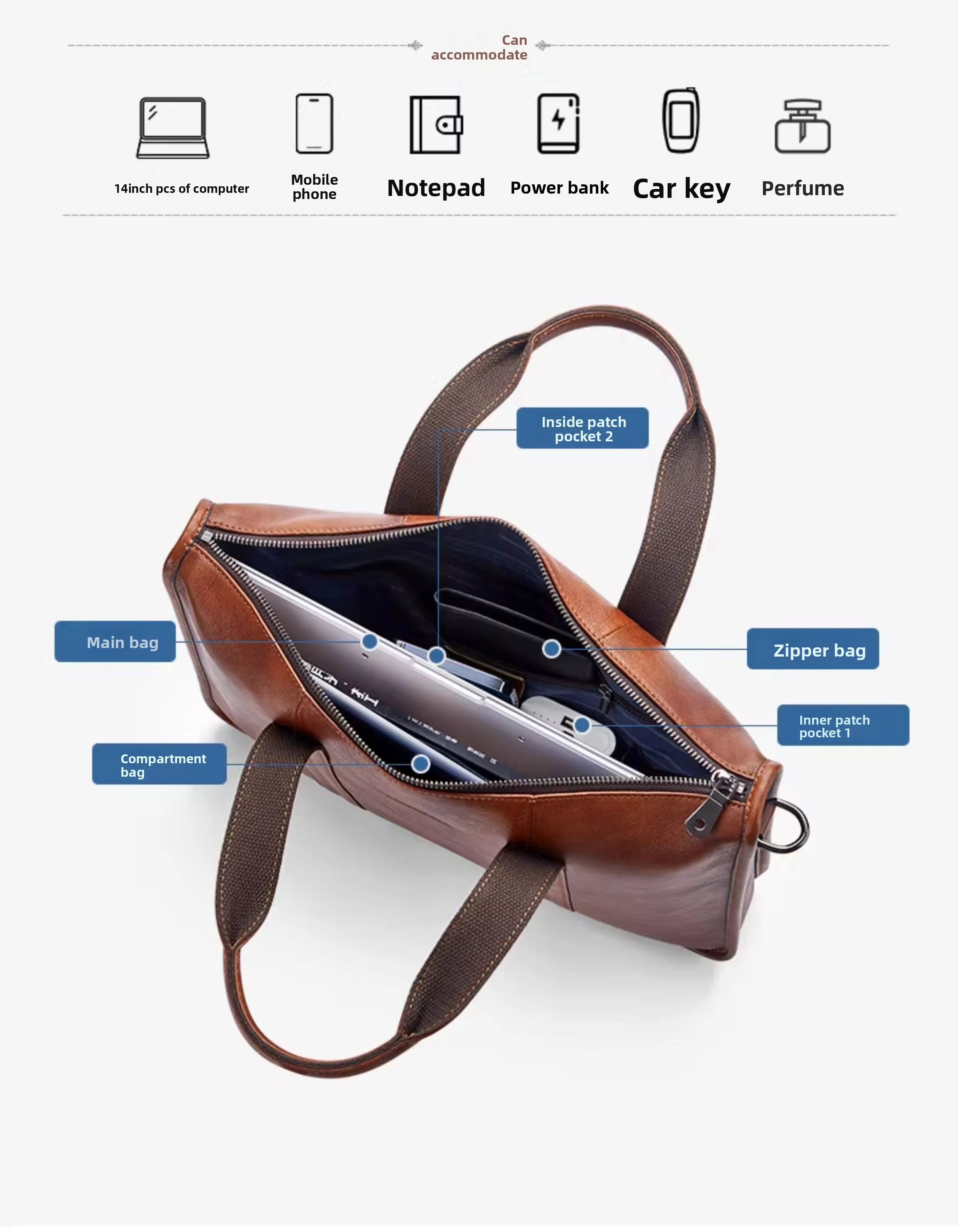 2026 New Men's Genuine Leather Briefcase Top-Grain Cowhide Vintage Business Handbag Shoulder Crossbody Messenger Bag