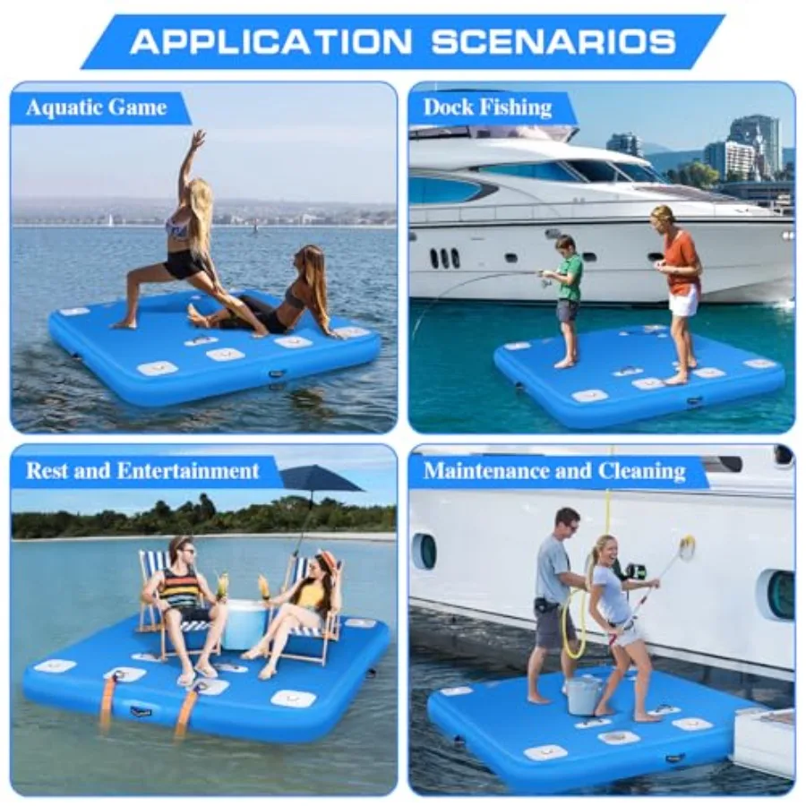 Nadmuchiwana platforma pływająca, duża mata powietrzna, nadmuchiwana podkładka wodna z antypoślizgową powierzchnią do jeziora, basenu, plaży, oceanu, niebieska
