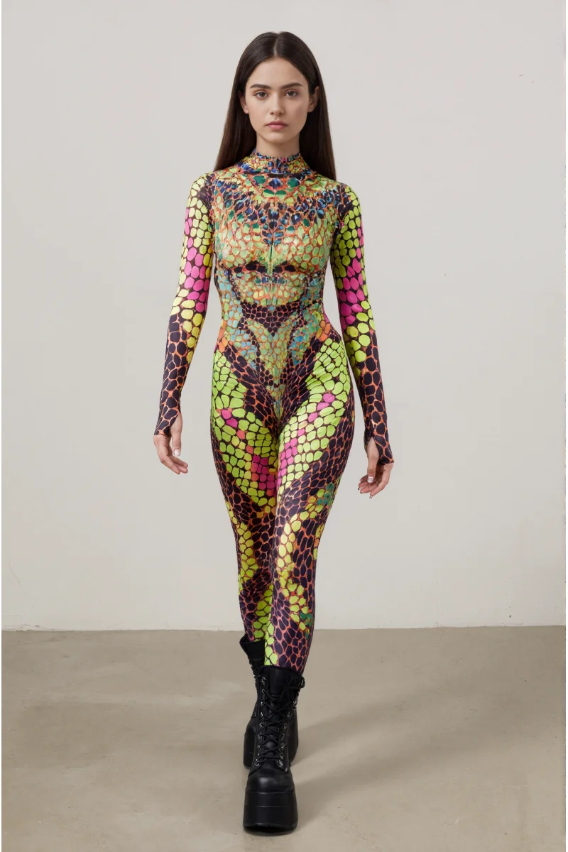 IOOTIANY Damen Schmetterling-Schlangen-Bodysuit Catsuit Tribal Halloween Party Rave Jumpsuit Festival Cosplay Performance Zentai – Detail 19
