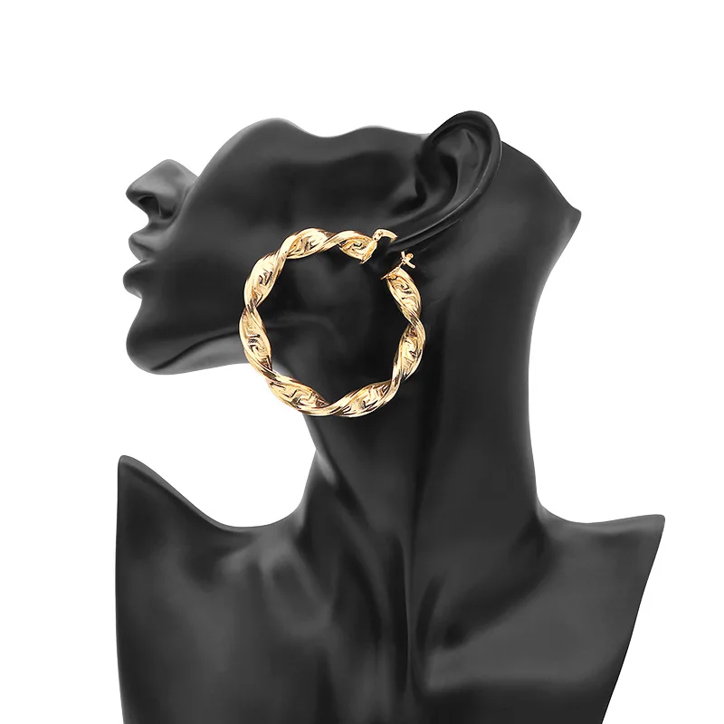 18K Gold Plated Copper round Big Twist Hoop Earrings for Women Fashionable Jewelry Accessory Trendy Party Gift