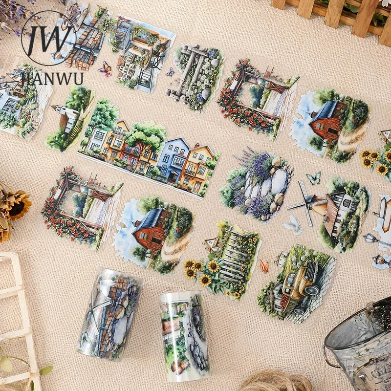 JIANWU 70mm*200cm Vintage Field Flower House Landscape Material Collage Scrapbooking PET Tape Creative DIY Journal Stationery