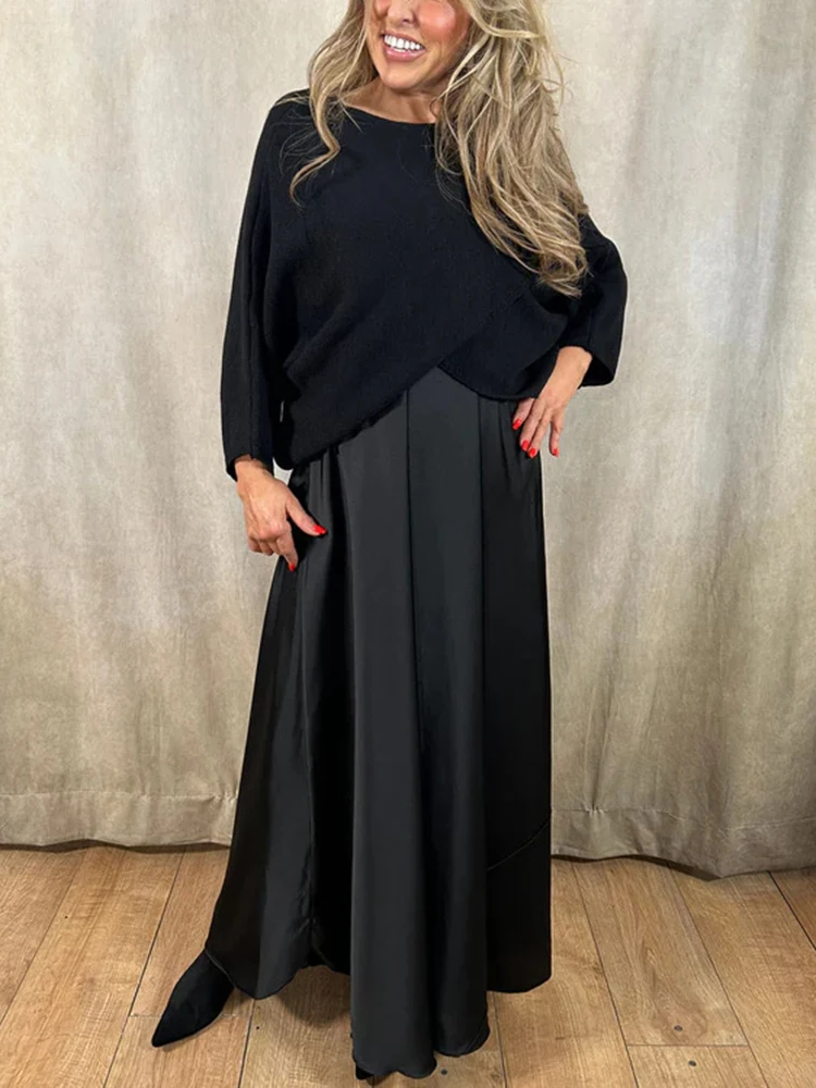 Damen-Langarmpullover mit Temperament, langer Rock für Frühling und Herbst, neue Produkte, lockeres und bequemes zweiteiliges Set