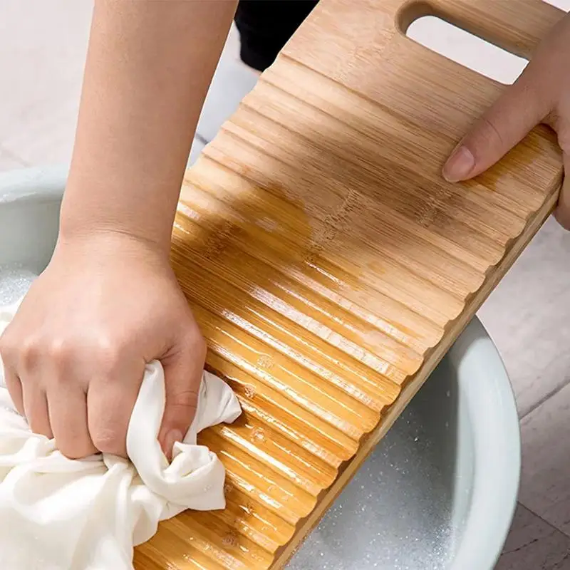 Bamboo Washboard Gentle on Fabric Durable Ridged Surface Natural Material Portable for Hand Washing Delicate Clothes Home Use