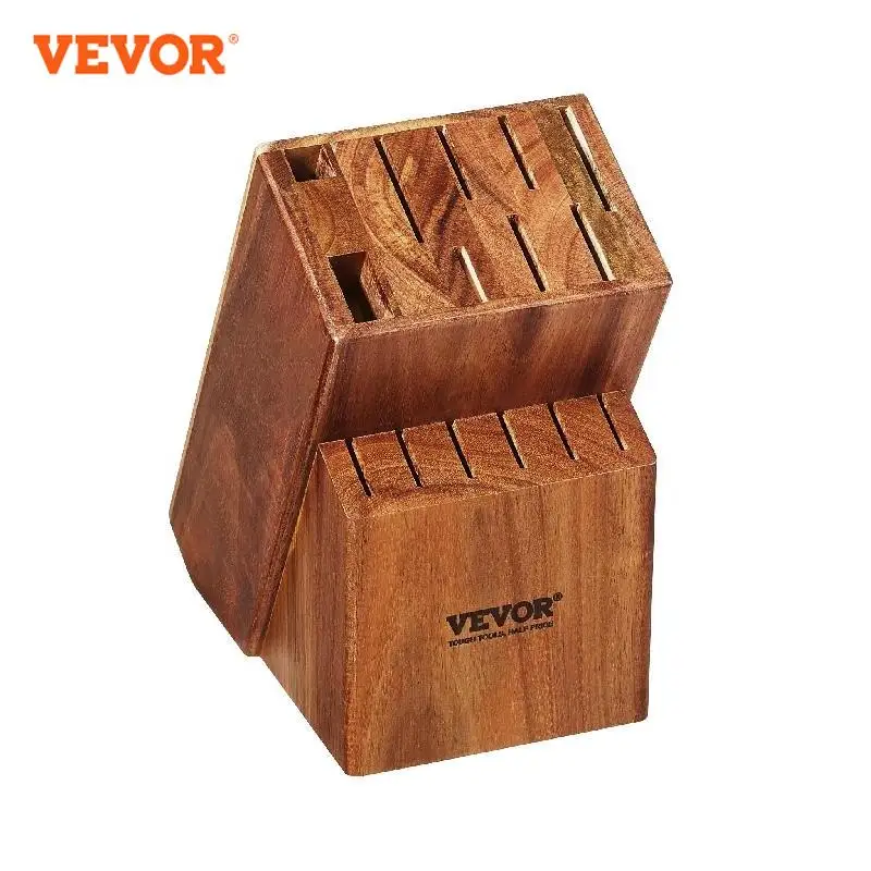 

VEVOR 15/25 Slots Knife Storage Block Acacia Wood Universal Knife Holders Without Knives Countertop Butcher Block Knife Rack