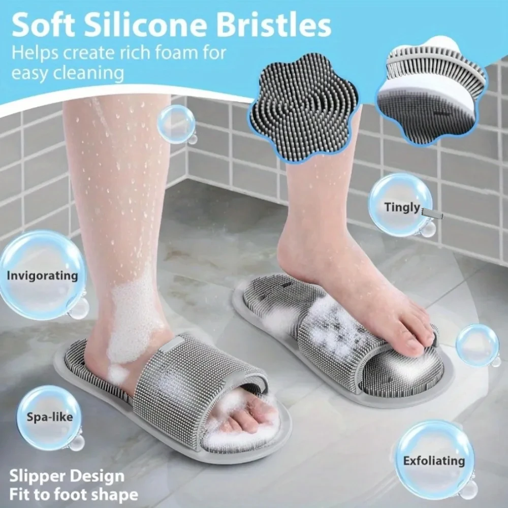 Silicone Foot Scrubber Brush Slippers Shower Foot Massager Cleaner Bath Exfoliating Spa Remove Dead Skin Non-slip Bathroom Tool view 4