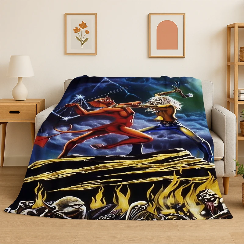 3D I-Iron Maiden Metal Band Flannel Blanket Soft Warm Throw Blanket for Bedroom Living Room Bed Travel Camping Picnic Gift