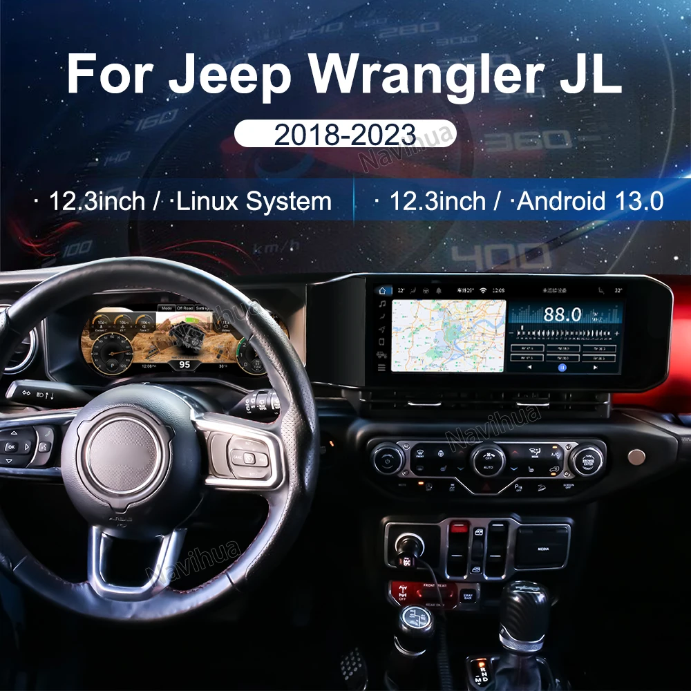 New Design for Jeep Wrangler JL 2019 2023 Console LCD Dashboard Multimedia Car Radio Radio Carplay Navigation Headunit Monitor