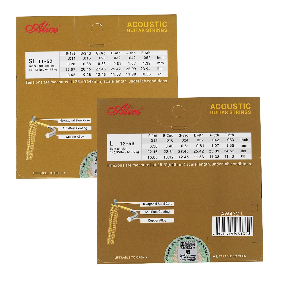 Alice AW432 1 Set Acoustic Guitar Strings 011-052, 012-053 Light,Super Light Copper Alloy Wound Anti-Rust Guitarra Parts
