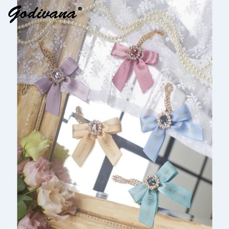 Japanese Style New Colorful Rhinestone Cute Beautiful Bow Bag Ornaments Bag Charms Macaron Color Shiny Girls Hairpin Hair Clips