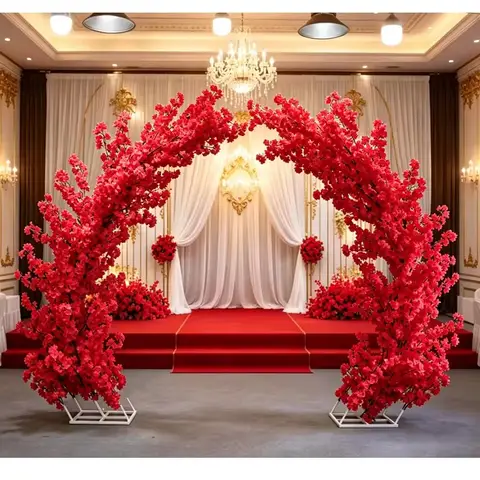Luxury Pink White Artificial Cherry Blossom Tree Arch Flower Stand Wedding Ceremony Backdrop Indoor Party Decoration