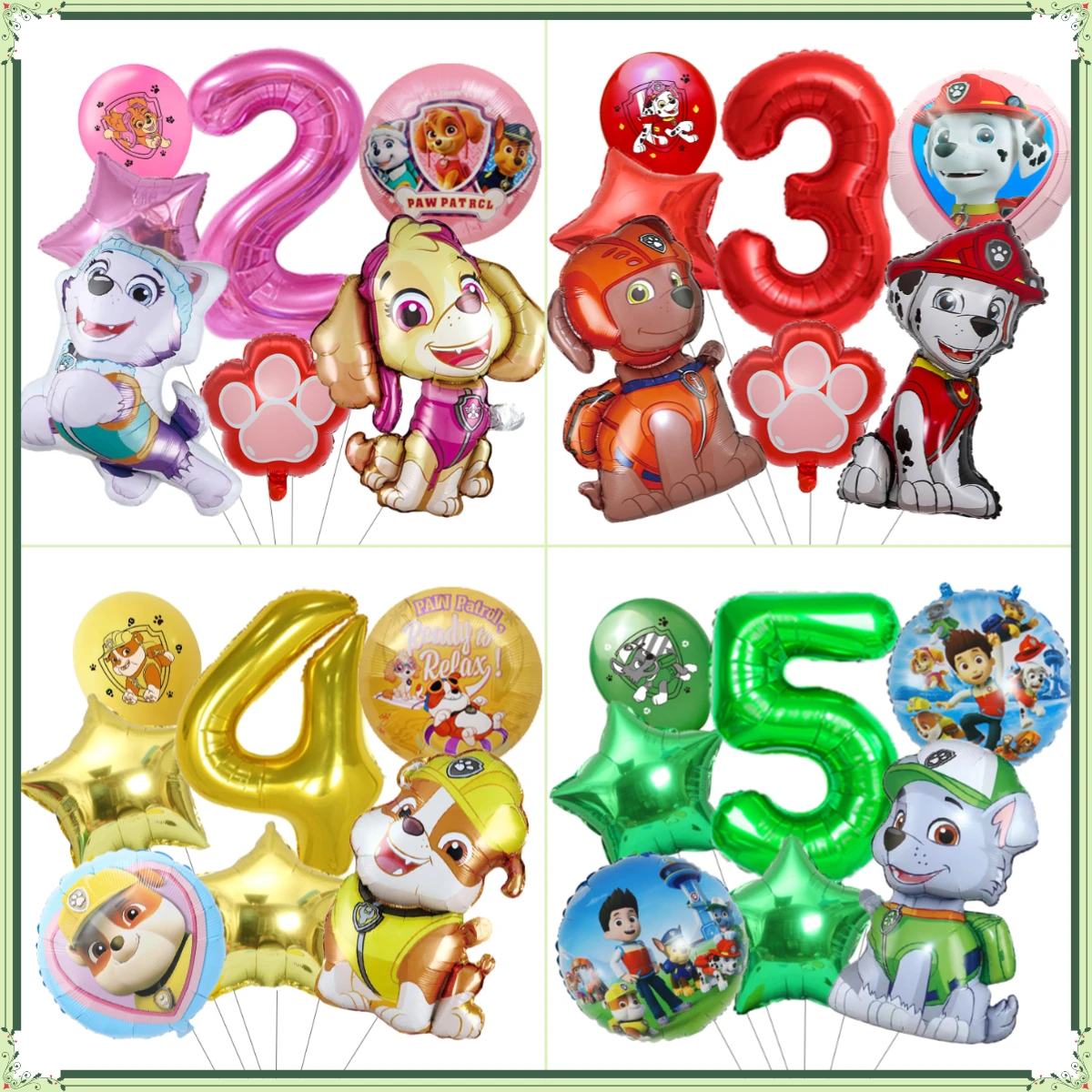 Conjunto de 7 Peças de Balões Temáticos Patrulha Canina para Decoração de Festa, Balões de Alumínio do Chase e Rubble, Presentes de Aniversário Infantis