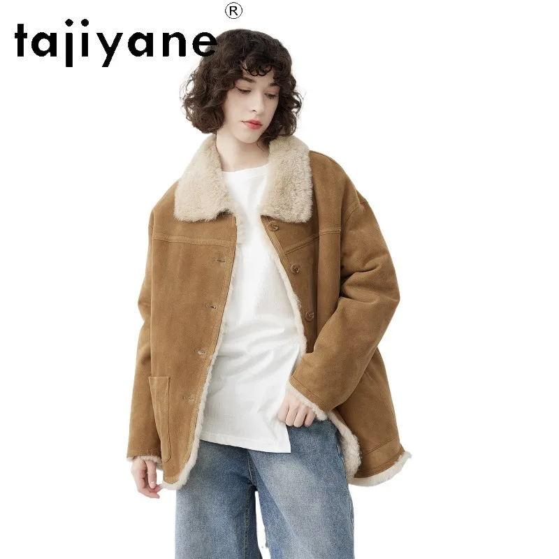TAJIYANE A‑Grade Sheep Shearling Real Fur Coat Woman Tops Lapel Outerwear Reversible Fur Jacket Winter Overcoat Warm  Дубленка