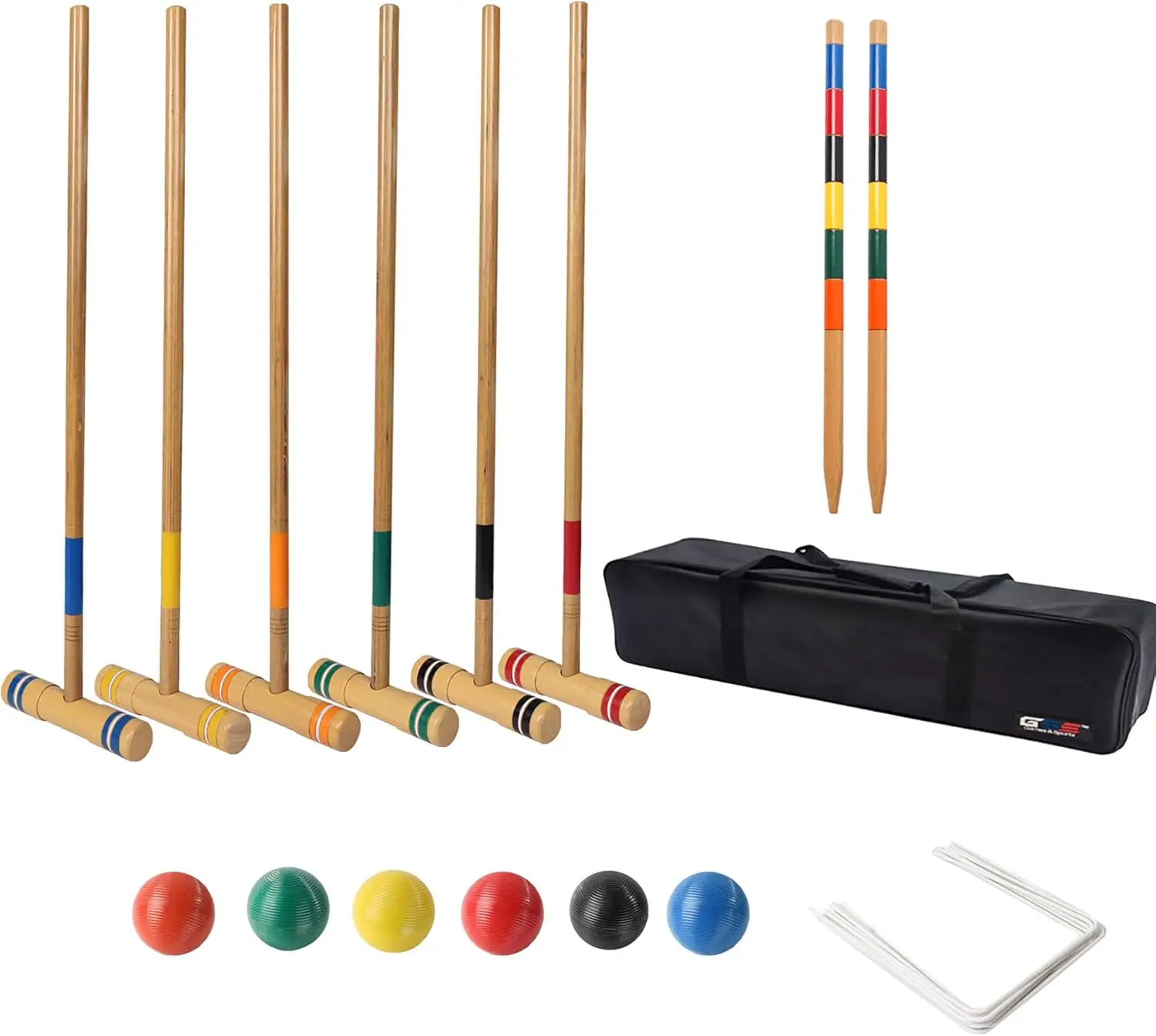 

36'' Deluxe Six Player Croquet Set with Wooden Mallets, Colored Balls, Sturdy Carrying Bag for Family Outdoor Fun
