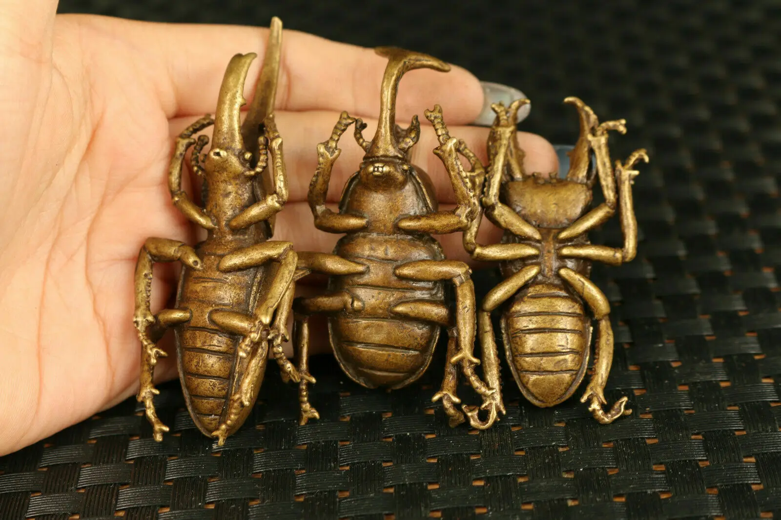 Unique Bronze 3 A Set Beetle Statue Figure Netsuke Tea Tray Decorate Tea Pet