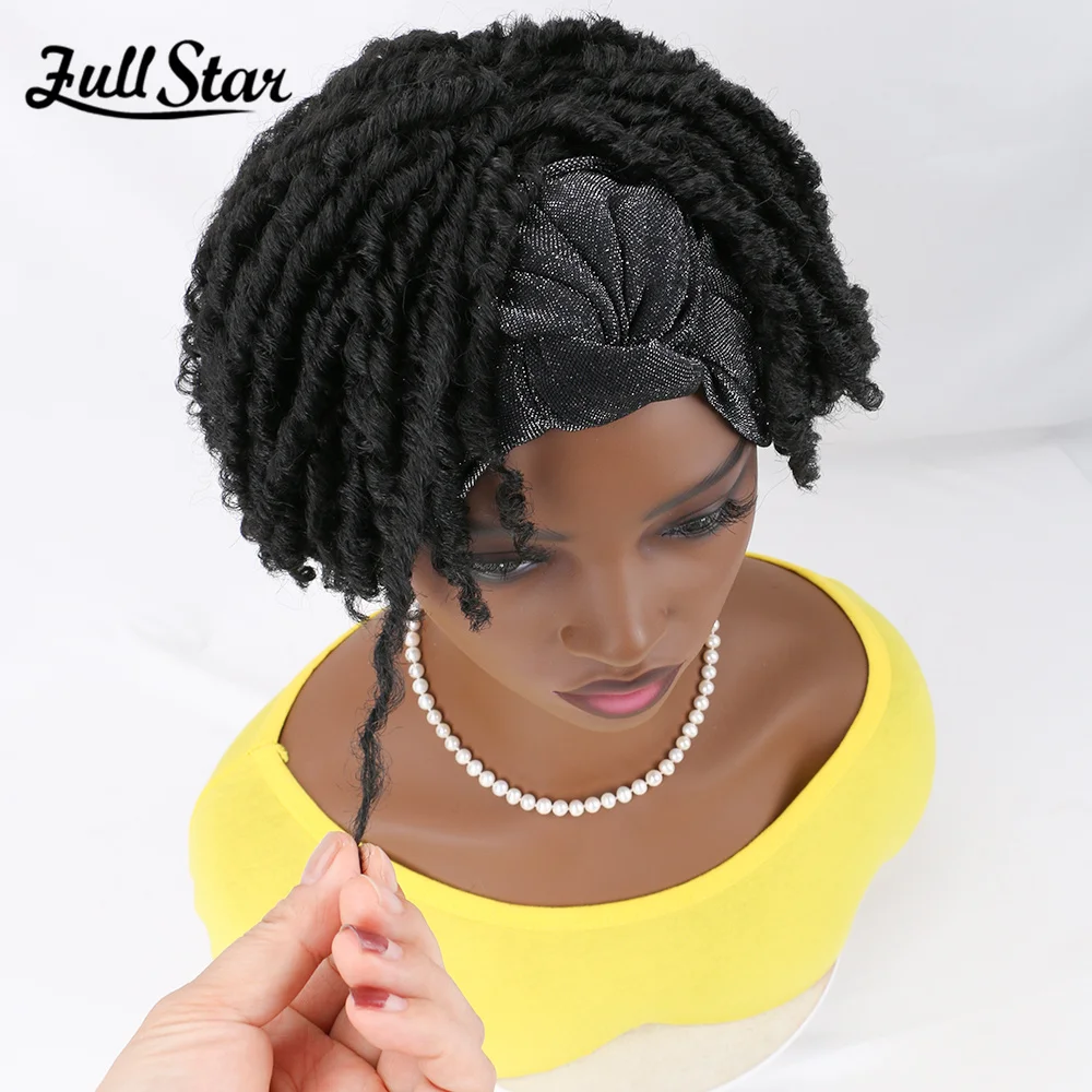 Full Star Scarf Dreadlock Hair Topper Synthetic Elastic Drawstring Topper 6 Inch Short DreadLocks Hair Pieces For Women