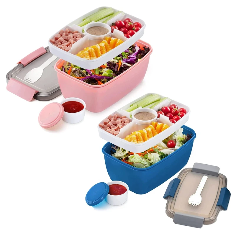 Adult Lunch Box, 2000 Ml, Lunch Box With Compartments, 2-Tier Salad Box To Go, Large, Sustainable, Leak-Proof