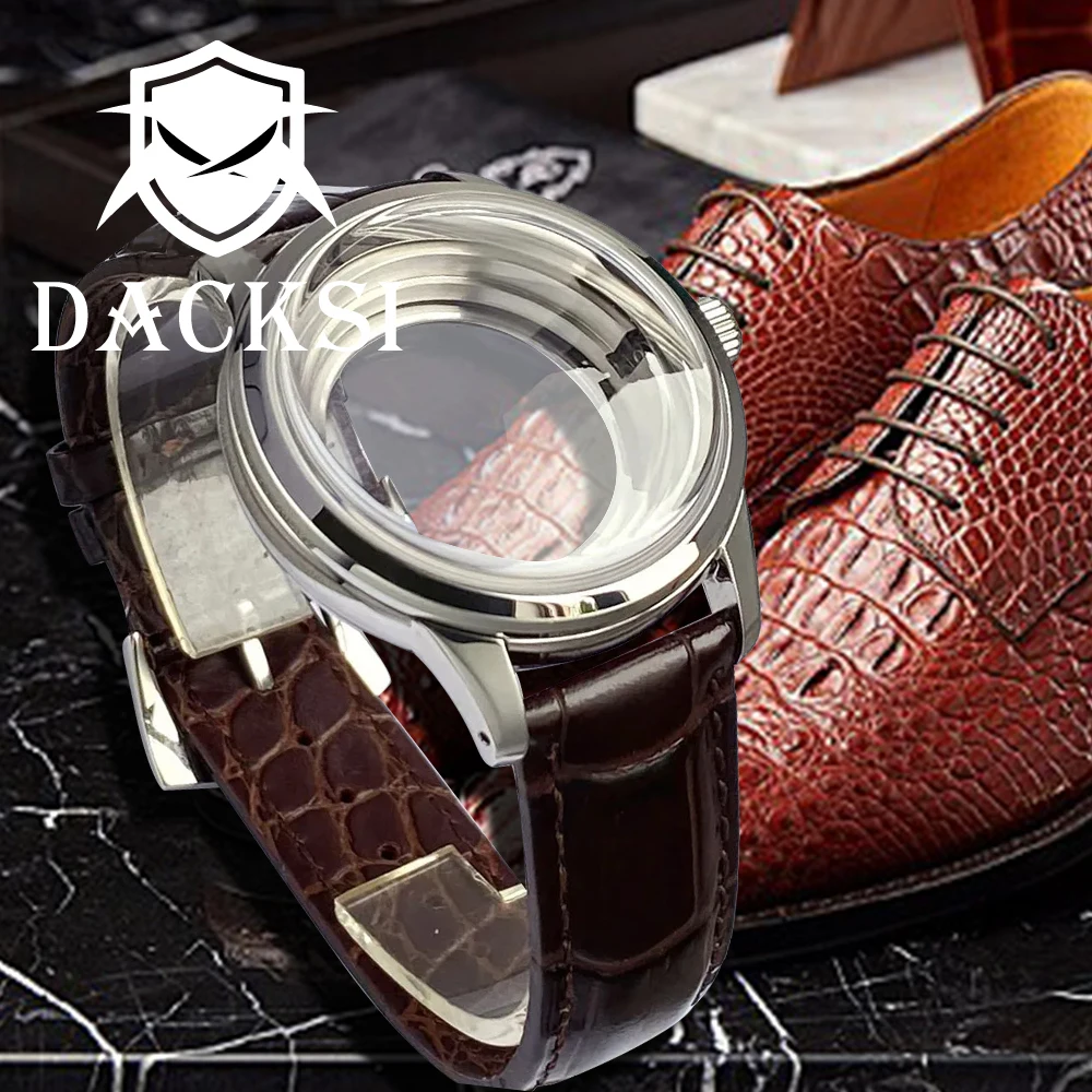 DACKSI Domed Sapphire Crystal 40mm Dive Watches Case Transparent Back 20bar Leather Strap Fit NH35 ETA2824 PT5000 Auto Movement