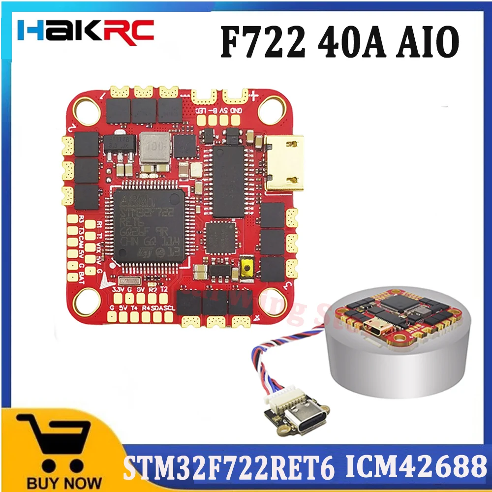 

HAKRC F722 40A AIO Flight Controller W/BLHELIS 2-6S 40A 4in1 ESC ICM42688 Dual USB OSD BEC 25.5x25.5mm for RC FPV Racing Drone