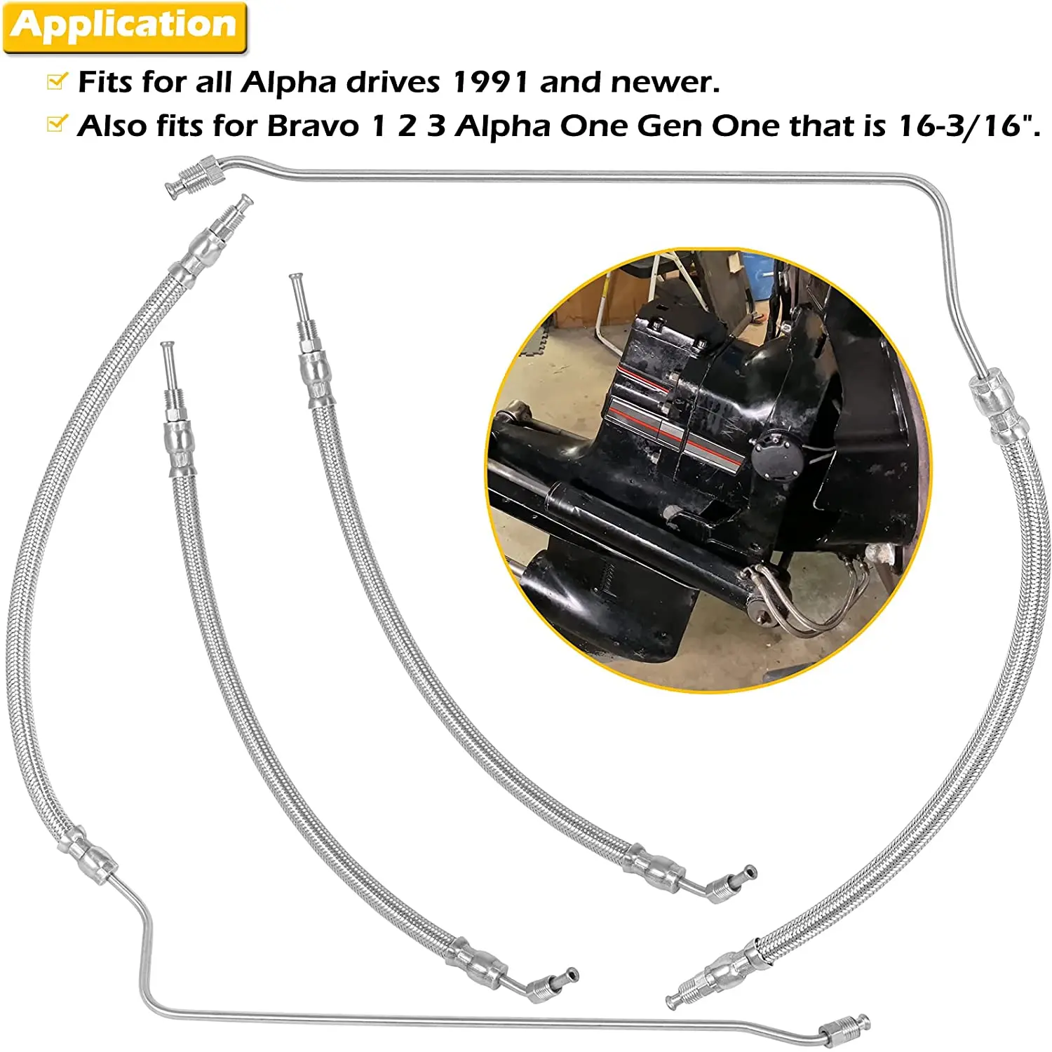 32-864959 32-864960 Trim Tilt Hydraulic Ram Cylinder Hose Kit for Mercruiser Alpha I Gen I 16-3/16