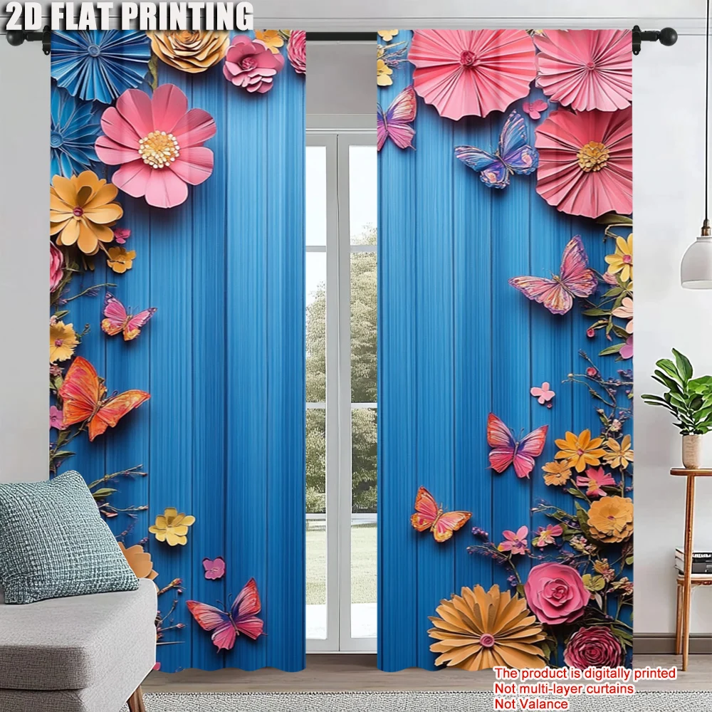 

2Pcs Floral Pattern Curtains Decorative Window Drapes Window Treatments For Bedroom Living Room Home Decoration