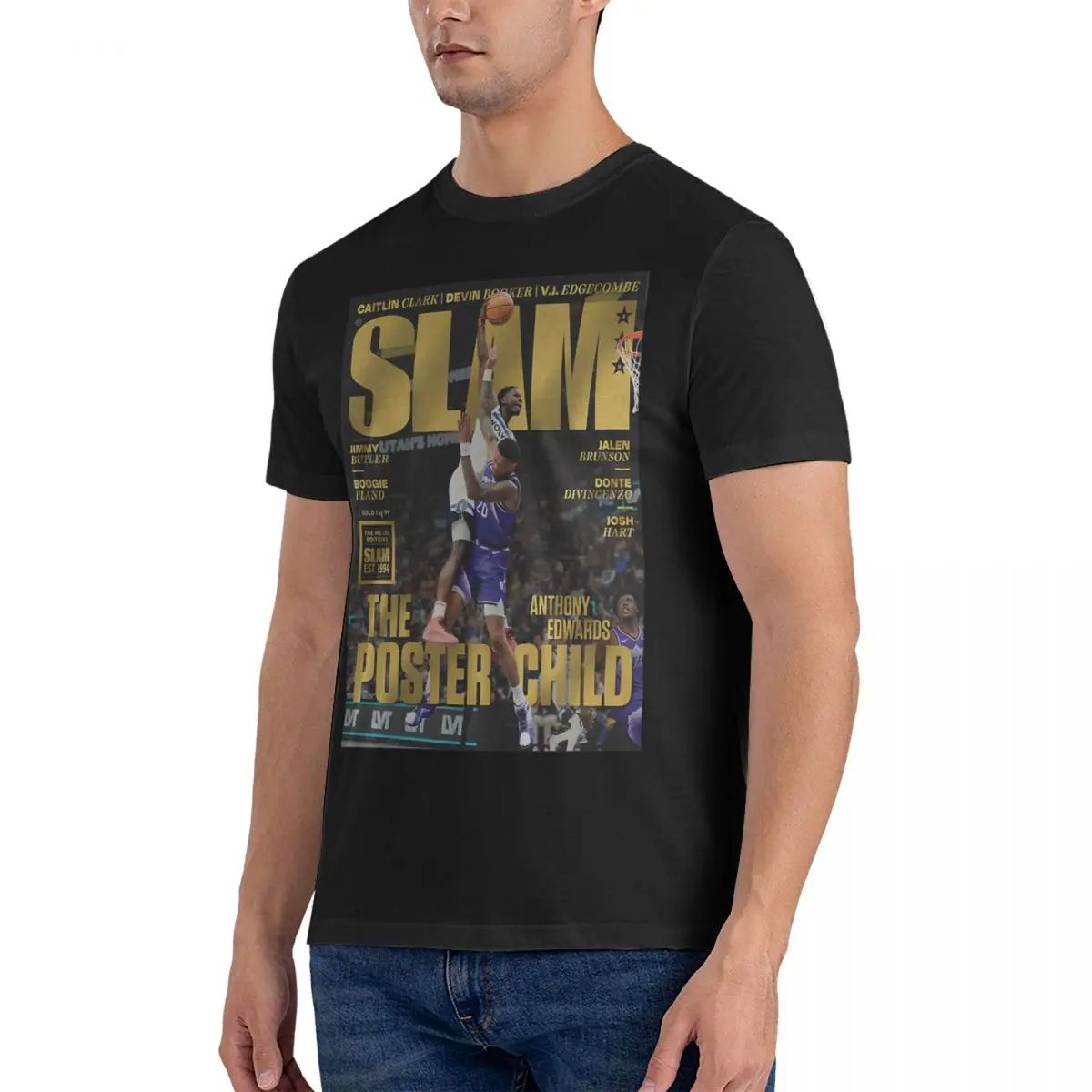 Slam Cover T Shirts Men 100% Cotton Funny T-Shirts Crew Neck Anthony Edwards Tee Shirt Short Sleeve Tops 6XL