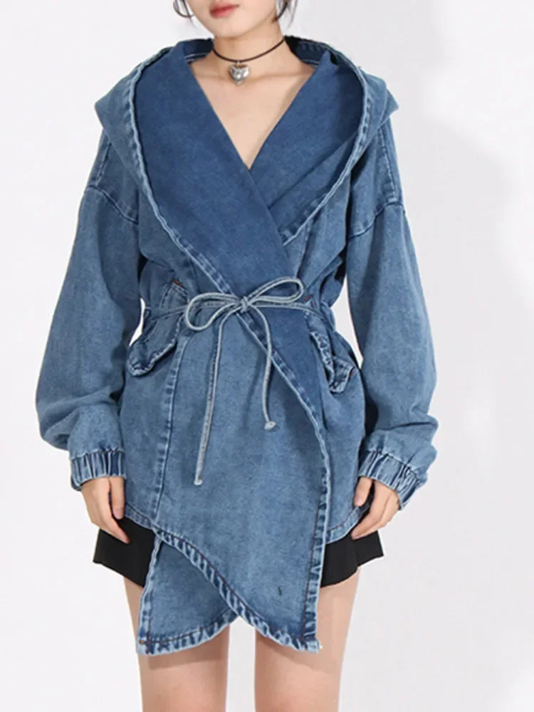 

Style 2024 Spring New V-neck With A Small And Unique Design Sense Lace Up Irregular Denim Coat For Women's XF1450