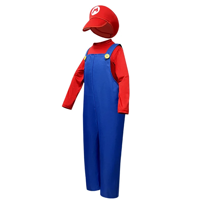 Plumber Costume Cosplay Outfit Bodysuit Children's Clothes Stage Performance Overalls Funny Sets Boy Girl Anime Role Play Outfit