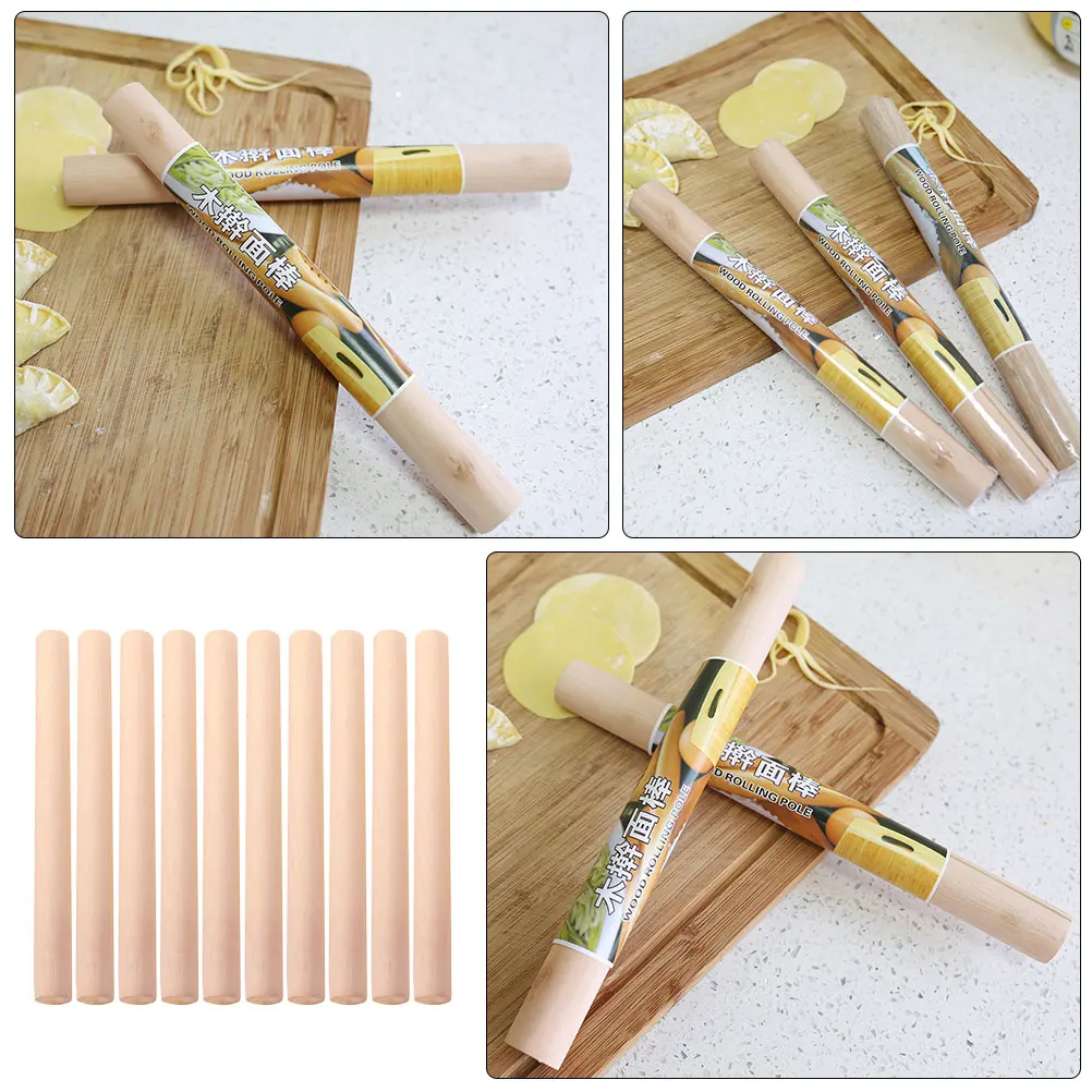

10 Pcs Wooden Rolling Pin Smooth for Kitchen Dough Baking Pasta Biscuit Jelly Pancake Pastry Pizza Families Bakeries Practical