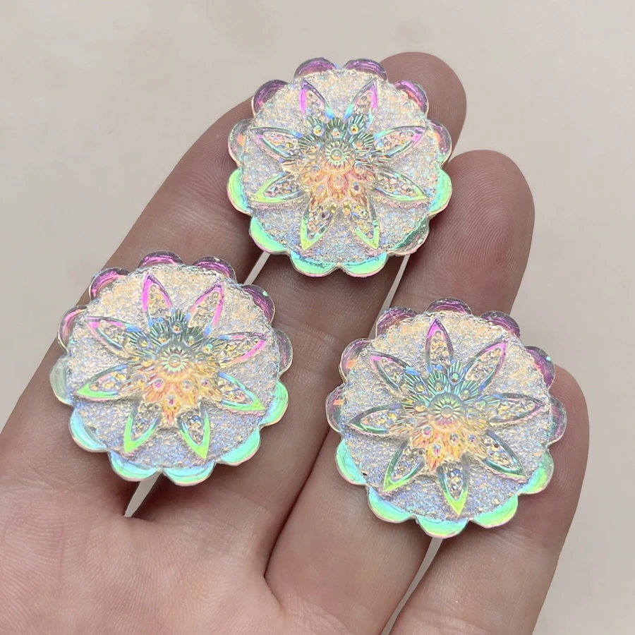 32mm ultra bright white ab floral resin rhinestone flat back decoration scrapbook known for earrings jewelry decoration10pcs/lot