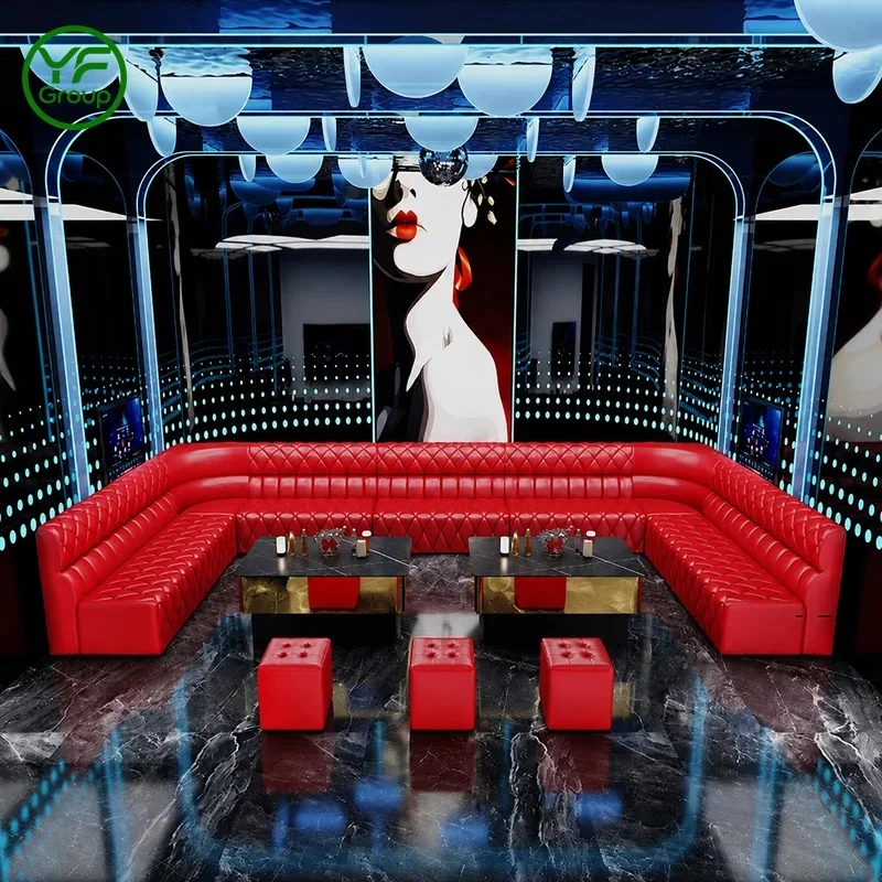 Custom Light Luxury KTV Booth Sofa Set Commercial Grade Upholstered Corner Sofa Furniture for Bar Nightclub Projects