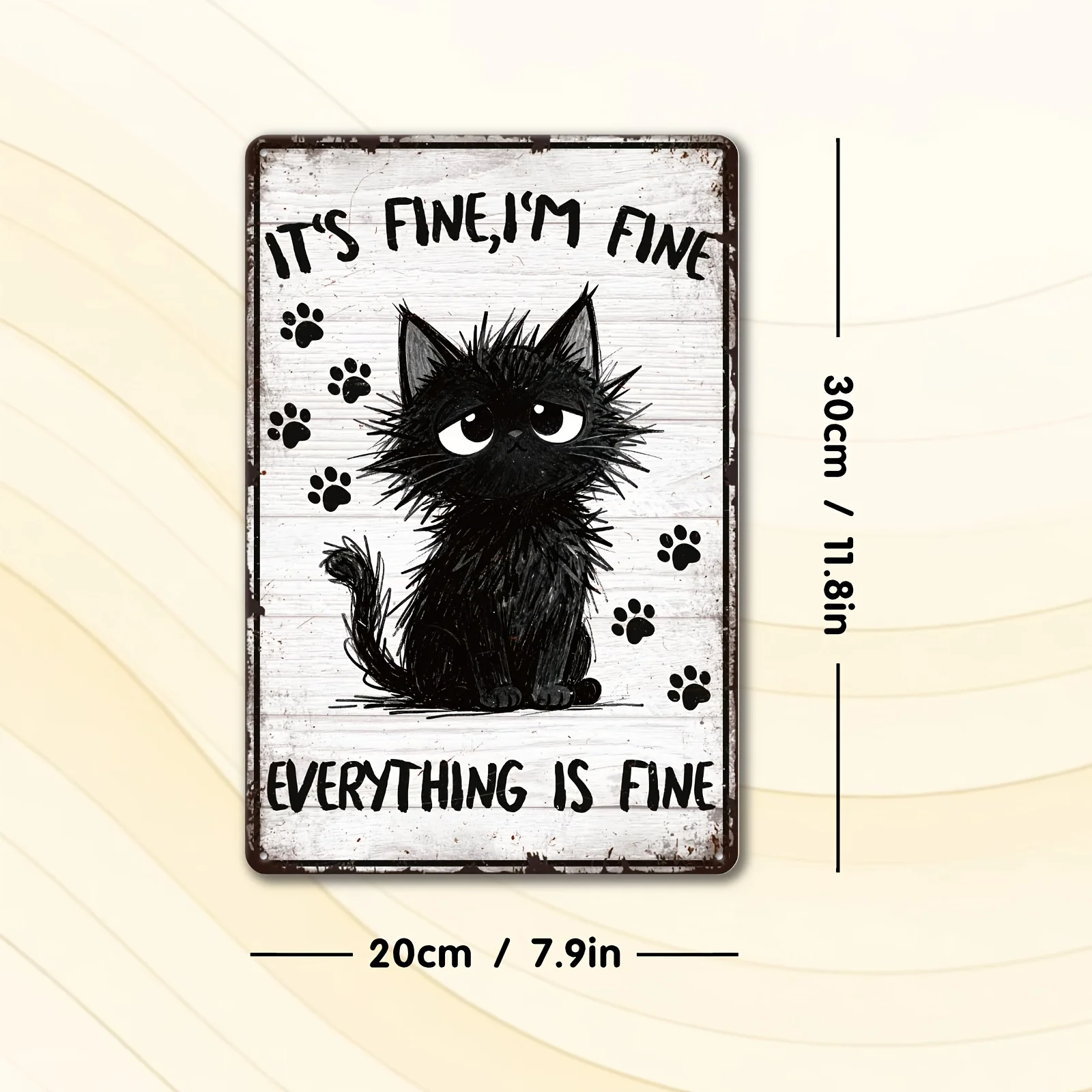 Vintage Black Cat Metal Sign'Everything Is Fine' 8x12inch Home Office Room Wall Decoration Interesting Retro Iron Tin Sign 2D Flat