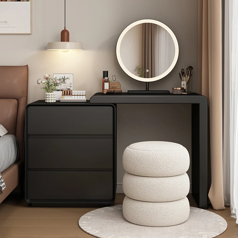 

Solid Wood Paint Makeup Table Modern Simple Black Small Room Dresser Storage‘， Makeup Table With Mirror And Chair