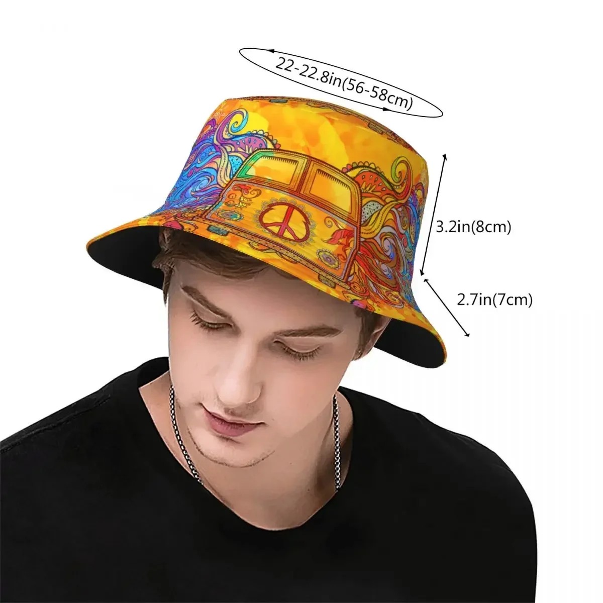 Hippie Car Mini Van Retro Fisherman Cap Hip Hop Gorras Summer Unisex Bucket Hat Outdoor Beach Camping Hiking Fishing Caps