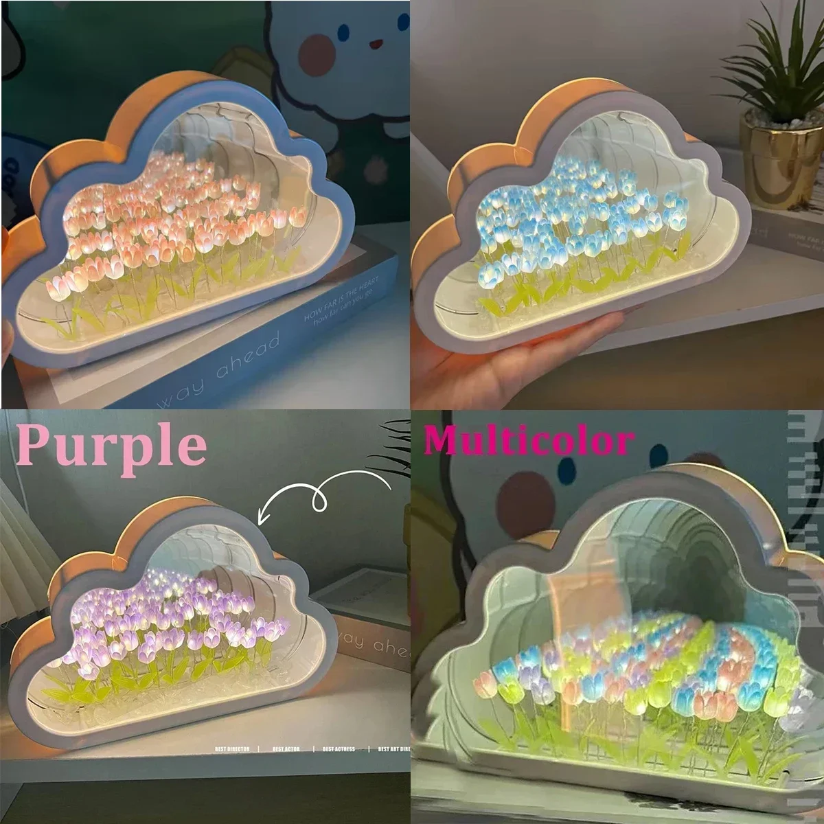 Nuvole creative Lampade a tulipano Lampade da tavolo a specchio con luce notturna a LED Ornamenti per camera da letto fai-da-te Decorazione Luci da tavolo a specchio Regali