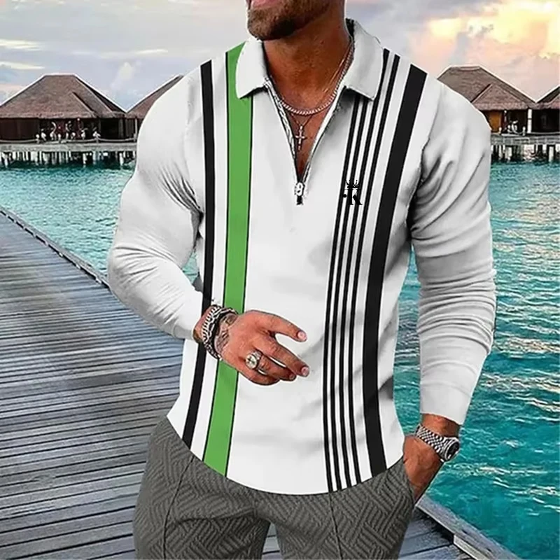 Men Polo Shirt Zip Polo Outdoor Casual Lapel Quarter Zip Long Sleeve Fashion Basic Spring & Fall Regular Fit Polo Shirt Clothing