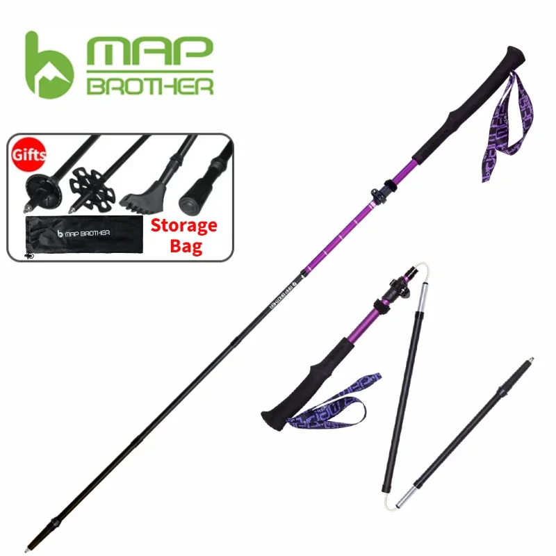 MAP BROTHER Lightweight Folding Collapsible Quick Lock Trekking Pole Aluminum Alloy Telescopic Hiking Trail Running Walking Pole