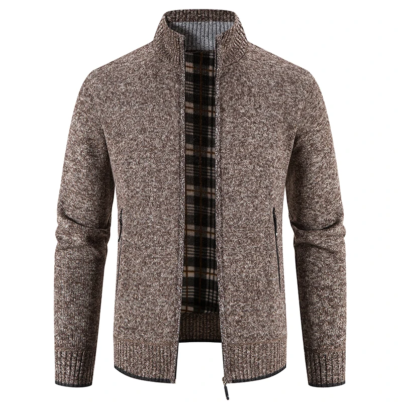Men Cardigan Sweaters 2024 Winter Warm Warm Thickened  Solid Casual Zipper High Collar Knitted SweaterCoat  Jackets Men Clothing