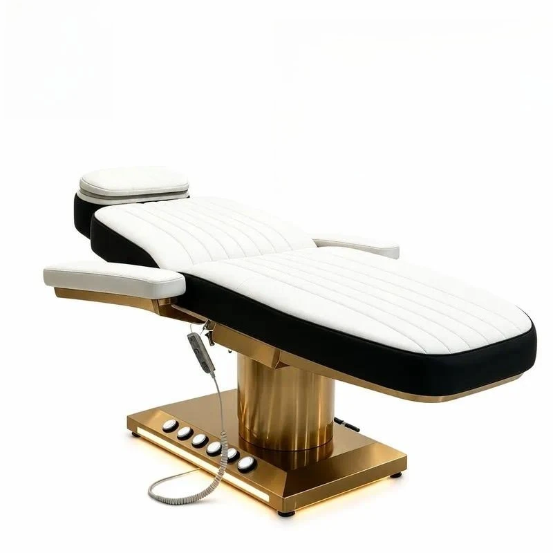 Luxury Electric Beauty Bed Custom Gold Column Upholstered Massage Bed Modern Minimalist Style