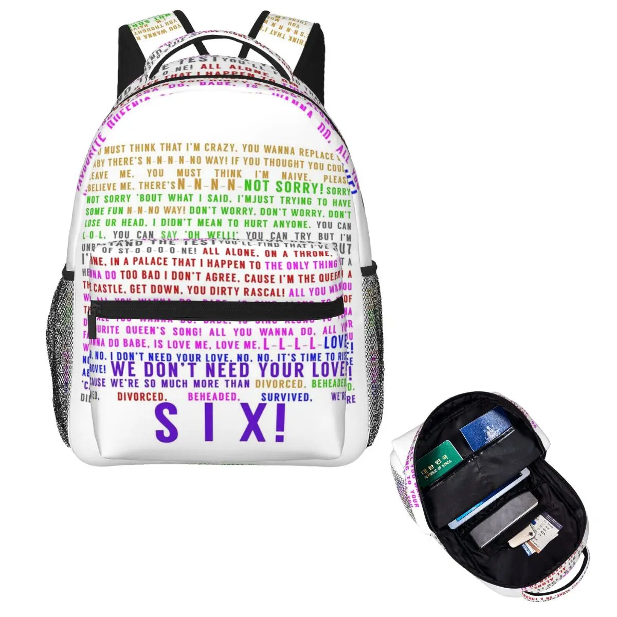 

Six The Musical Backpack Hot Sale Daypack Large Capacity Boys Girls BookBag School Bag Shoulder Bags for Men Women