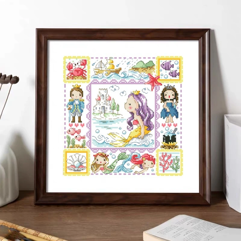 Cross-stitch set SODA series Cartoon mermaid stress-relieving hand embroidery material pack