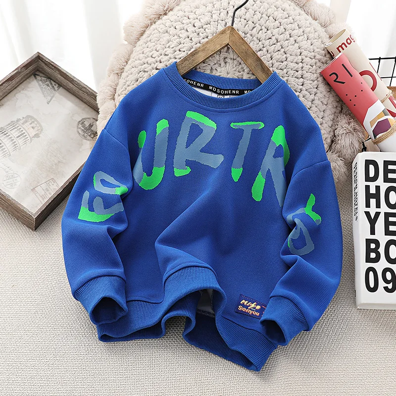 2025 New Spring Autumn Boys Hoodies Letter Printing Leisure Sports Sweatshirt For 4-14 Years Teenagers Kids Handsome Pullover