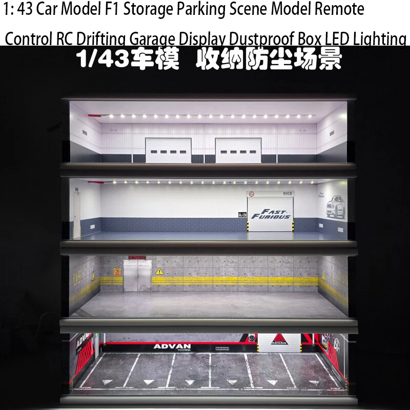 modele-de-voiture-f1-a-l'echelle-1-43-scene-de-stationnement-garage-de-drift-telecommande-rc-boite-de-presentation-universelle-anti-poussiere-avec-eclairage-led