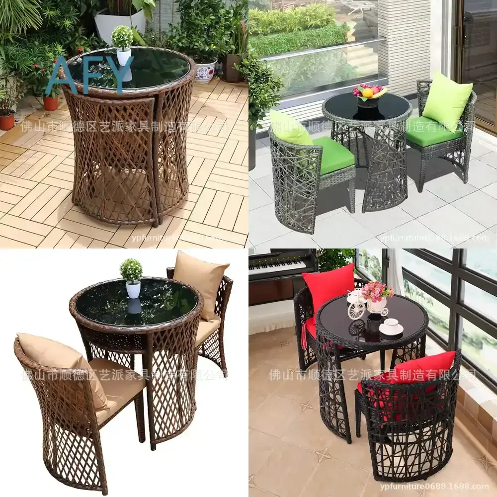 Wicker Chair Set of 3 with Coffee Table for Outdoor Patio Balcony Garden Small Round Table and Chairs Mini Creative Leisure